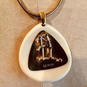 Vintage Hattie Carnegie Gold and White Gemini Pendant Necklace